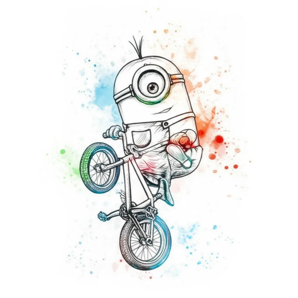 Watercolor Minion BMX Wheelie Tattoo Idea
