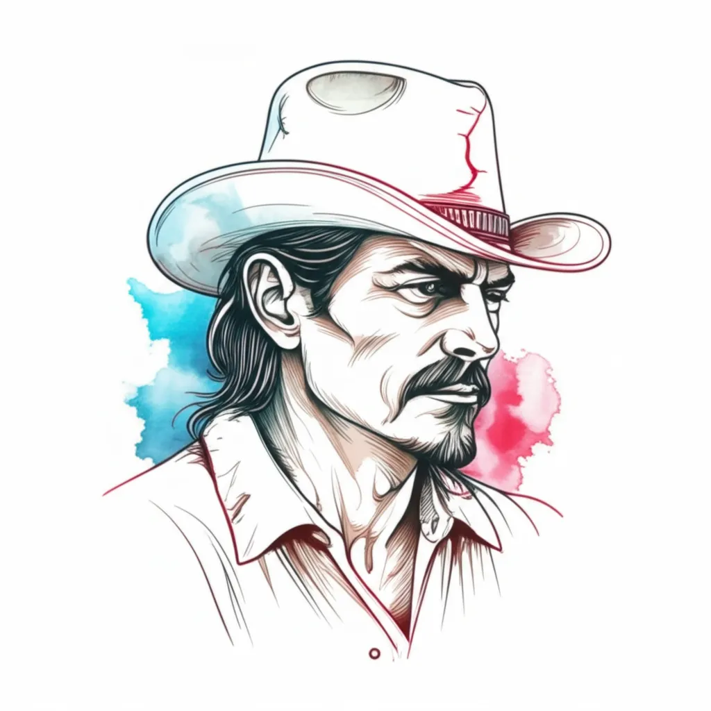 Punchy Fine Line Western Watercolor Tattoo Design