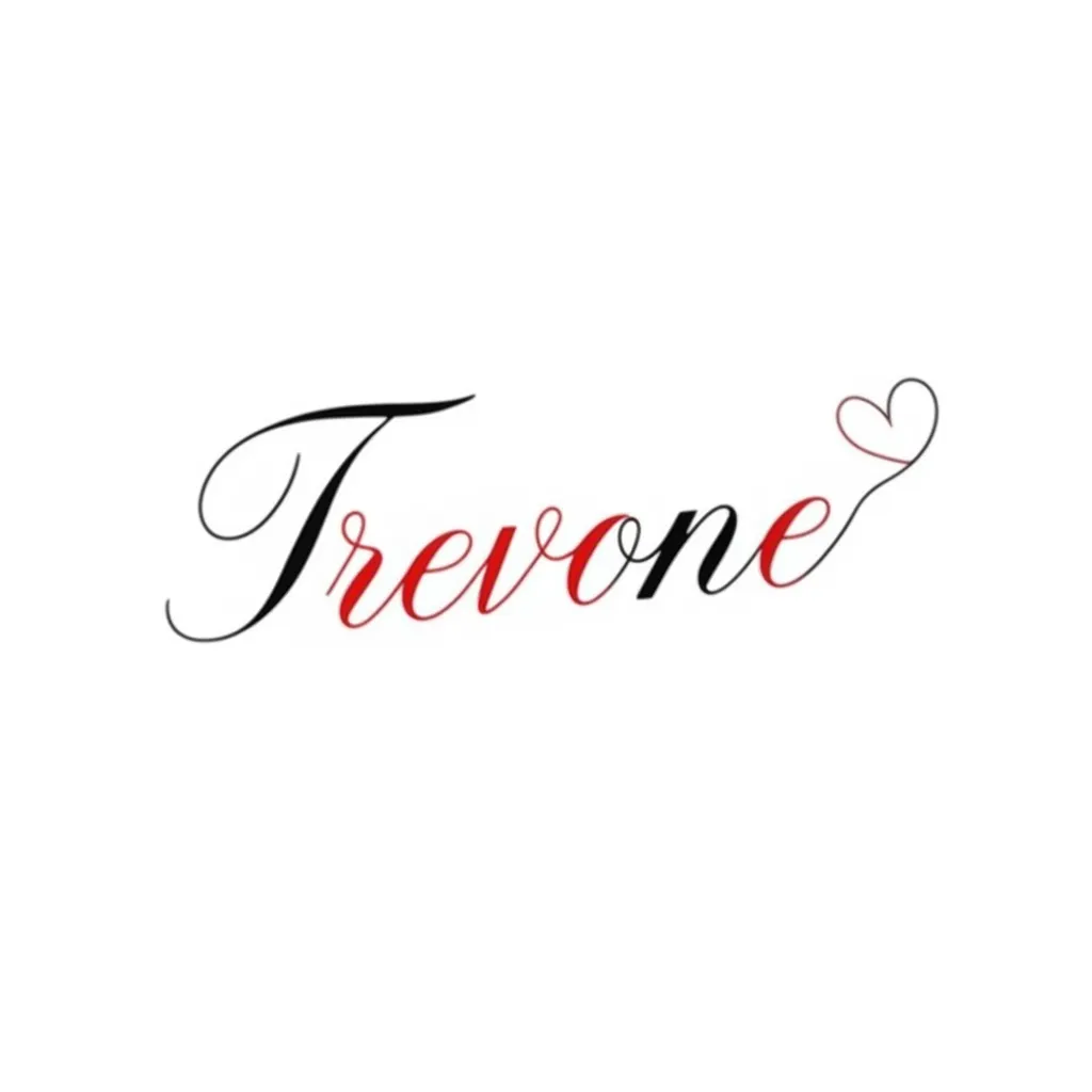 Trevone Name Tattoo with Heart - Cursive Black and Red Design