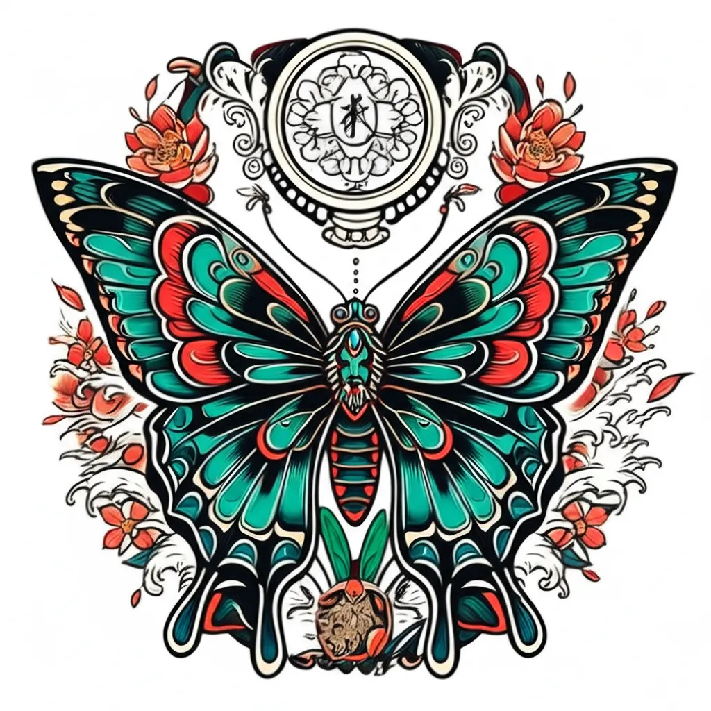 Japanese Butterfly Tattoo with Birthday Elements
