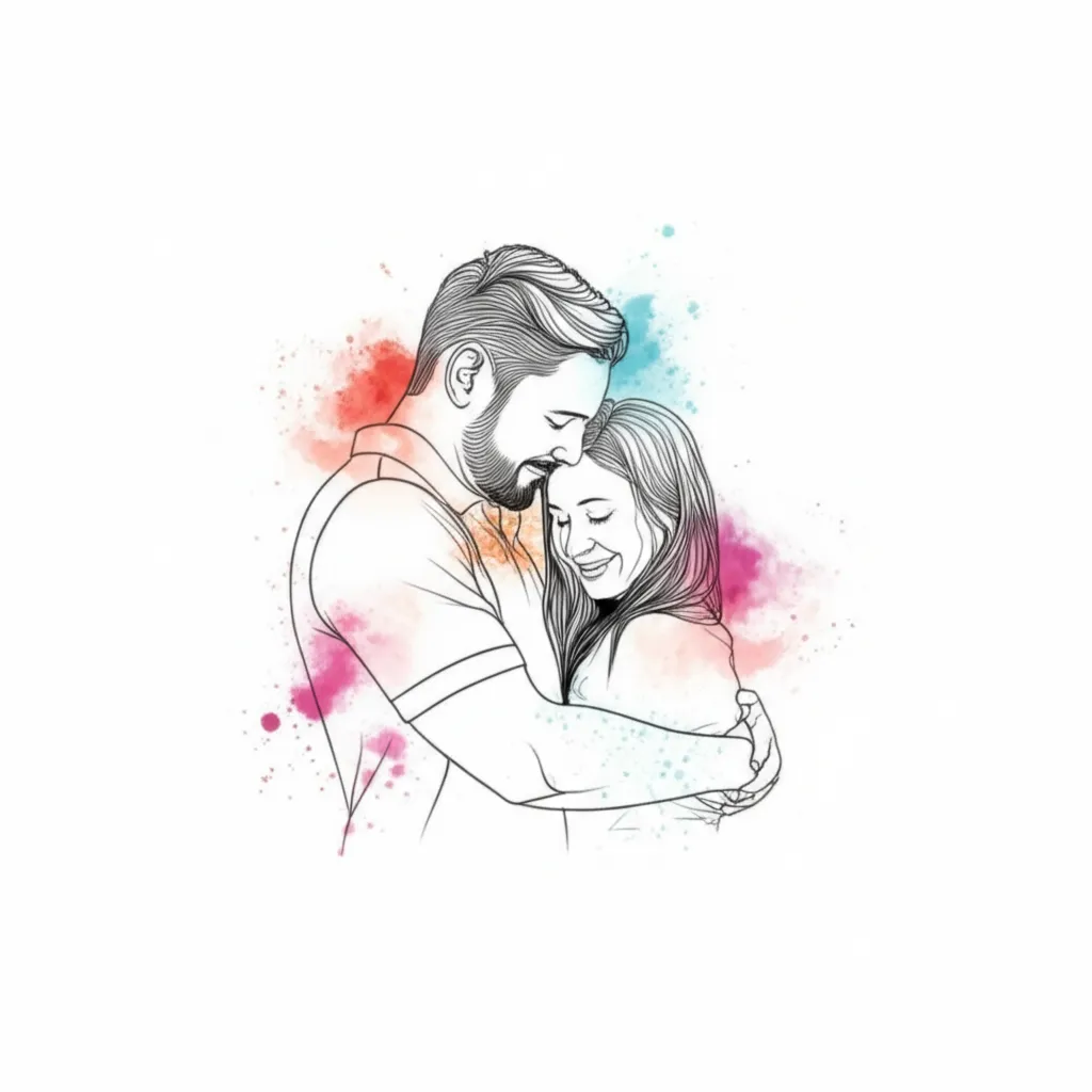 Watercolor Family and Girlfriend Tattoo Idea