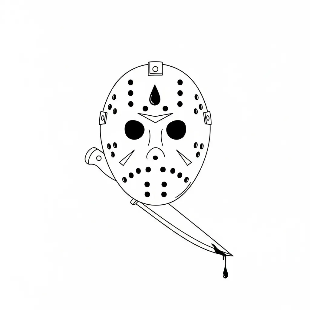 Minimalist Jason Mask Tattoo with Knife and Blood
