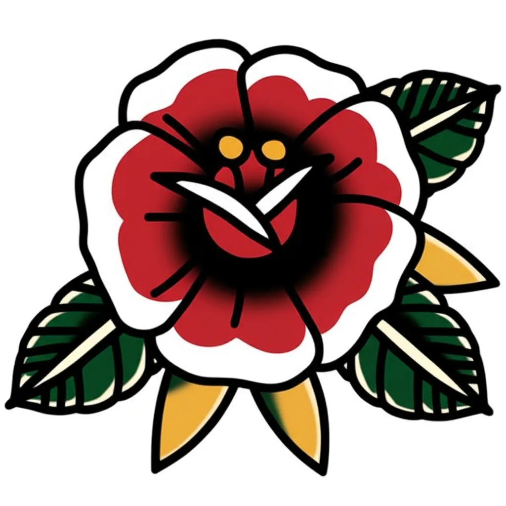 American Traditional Flower Shoulder Tattoo Design