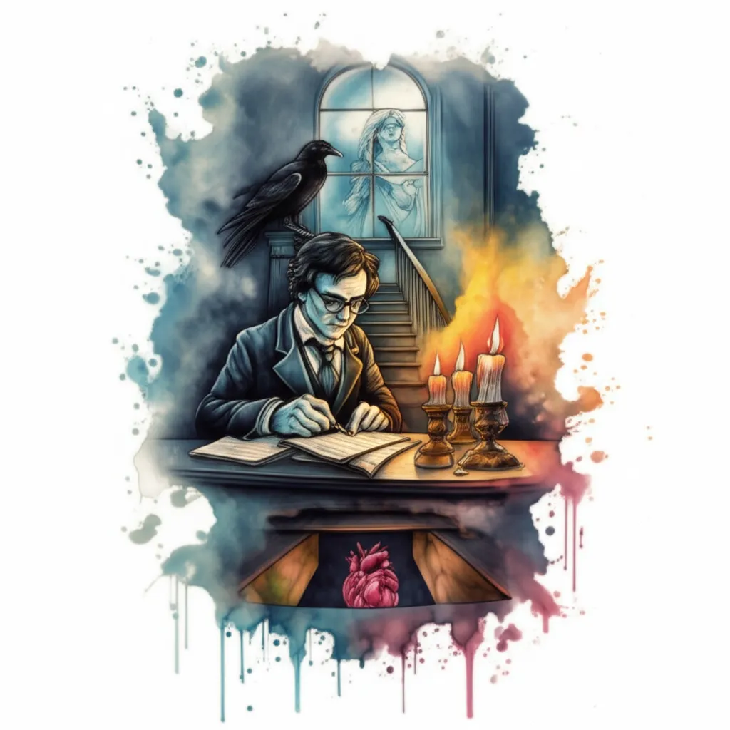 Edgar Allan Poe Watercolor Leg Sleeve Tattoo Design Edgar Allan Poe Watercolor Leg Sleeve Tattoo Design