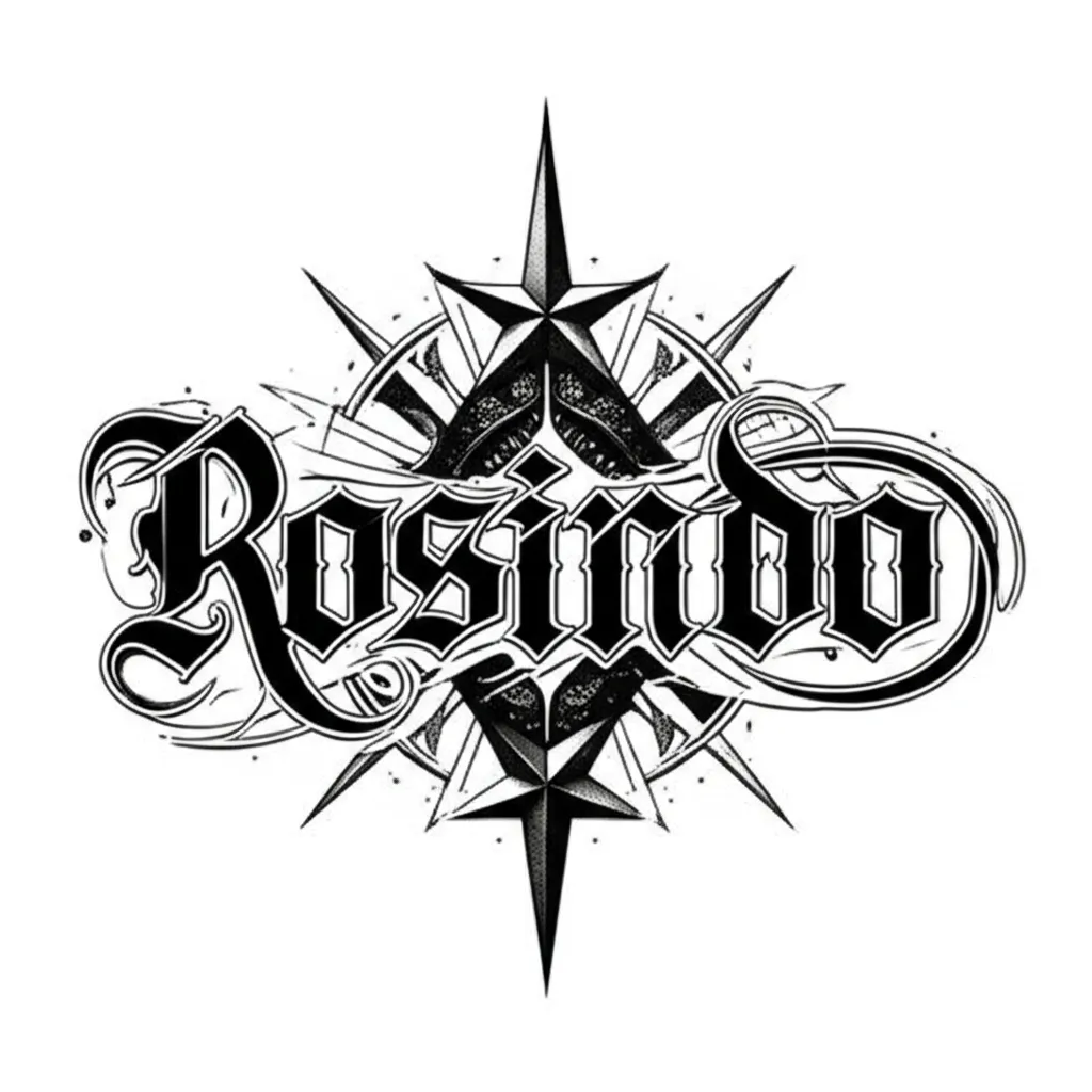 Rosindo Gothic Name Tattoo with Stars - Custom Design
