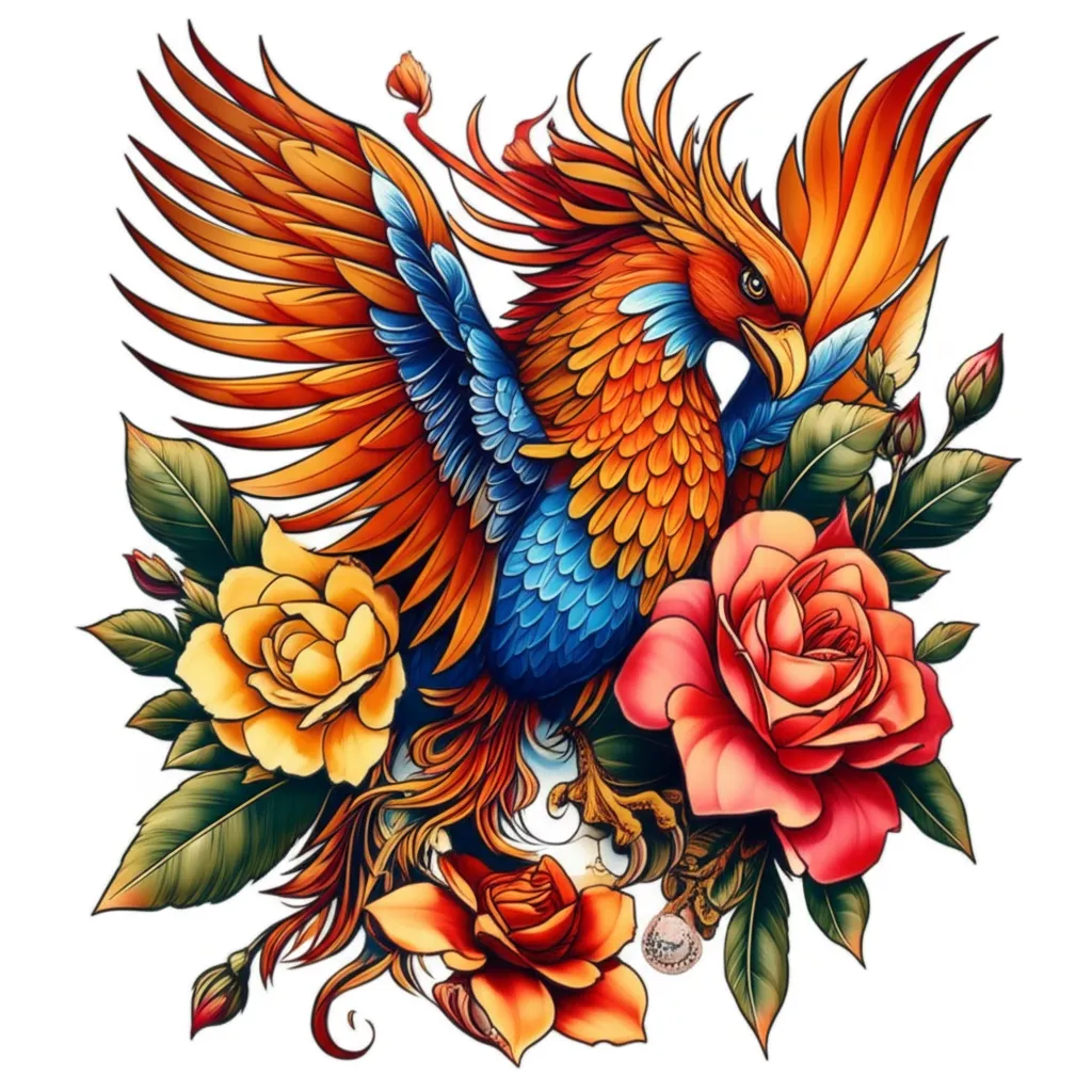 Neo-Traditional Phoenix Sleeve Tattoo with Flowers Meaning Growth Neo-Traditional Phoenix Sleeve Tattoo with Flowers Meaning Growth