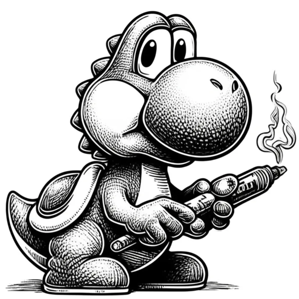 Gothic Yoshi with Weed Pens Tattoo Idea