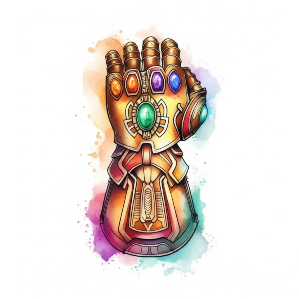 Watercolor Ironman Infinity Gauntlet Tattoo with Birthstones