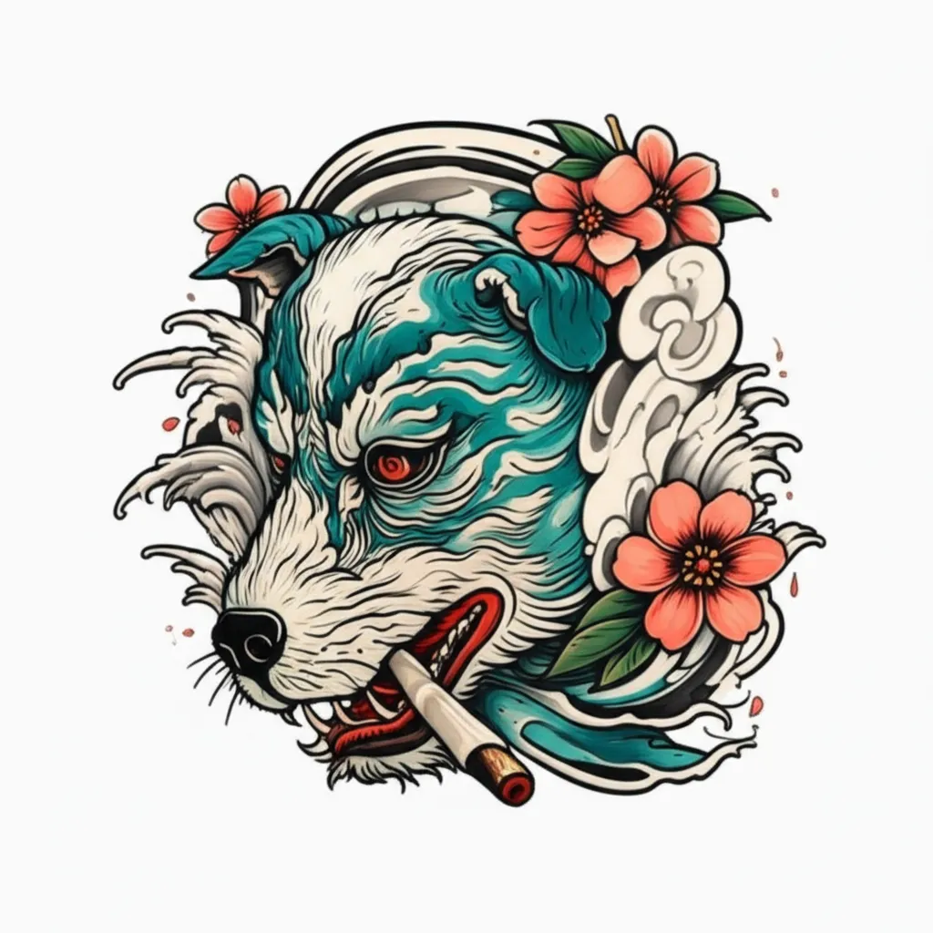 Japanese Traditional Dog Smoking Tattoo Design Japanese Traditional Dog Smoking Tattoo Design