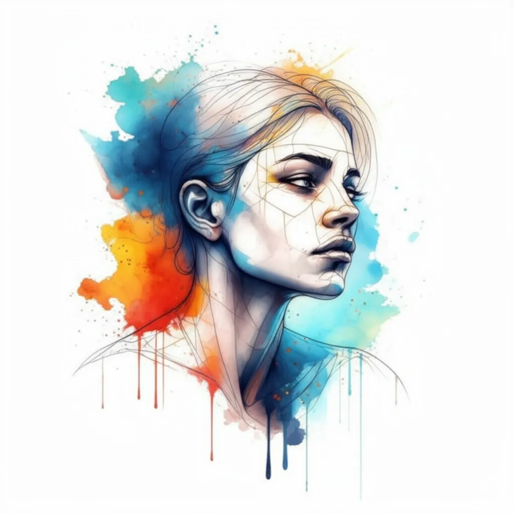 Watercolor Woman Portrait Tattoo: Struggle and Perseverance