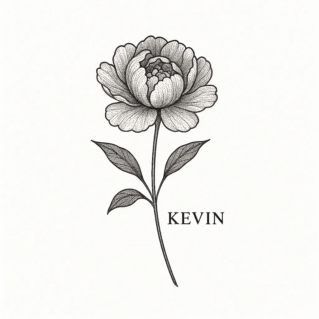 Fine Line Coronation Flower Tattoo with Kevin Name Stem Fine Line Coronation Flower Tattoo with Kevin Name Stem