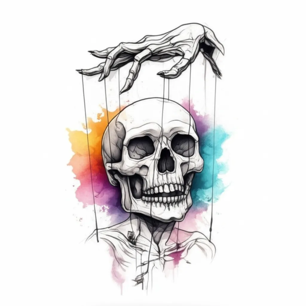 Skull Puppet Master Watercolor Tattoo Design Skull Puppet Master Watercolor Tattoo Design