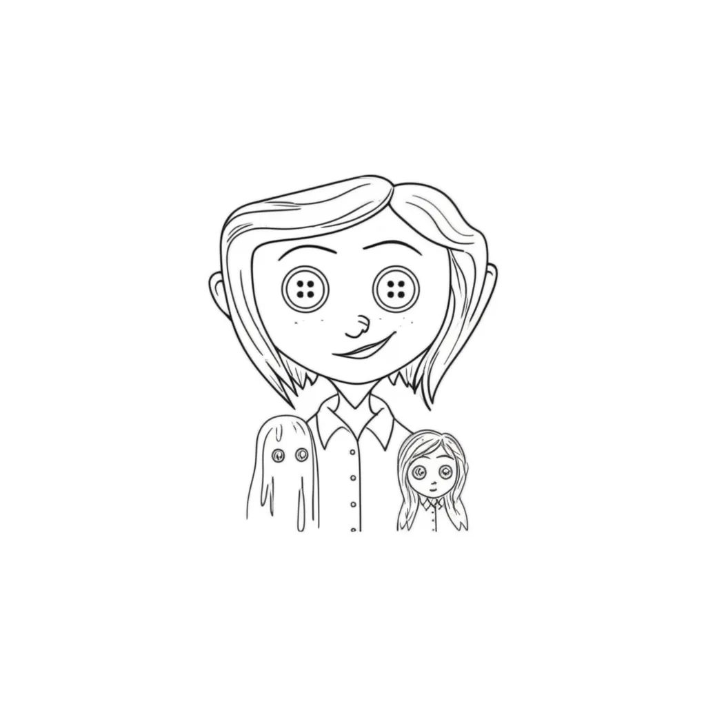Coraline Button Eyes Minimalist Tattoo Design