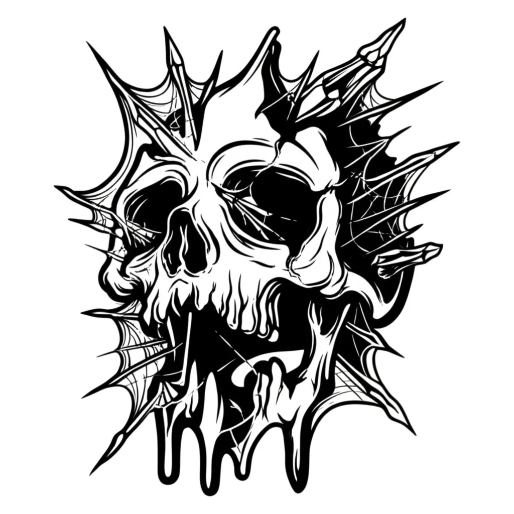Melting Skull with Stars & Spiderweb Graffiti Tattoo Design