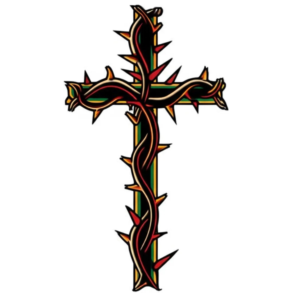 Black Thorn Cross Tattoo: Old School Style Back Piece Black Thorn Cross Tattoo: Old School Style Back Piece