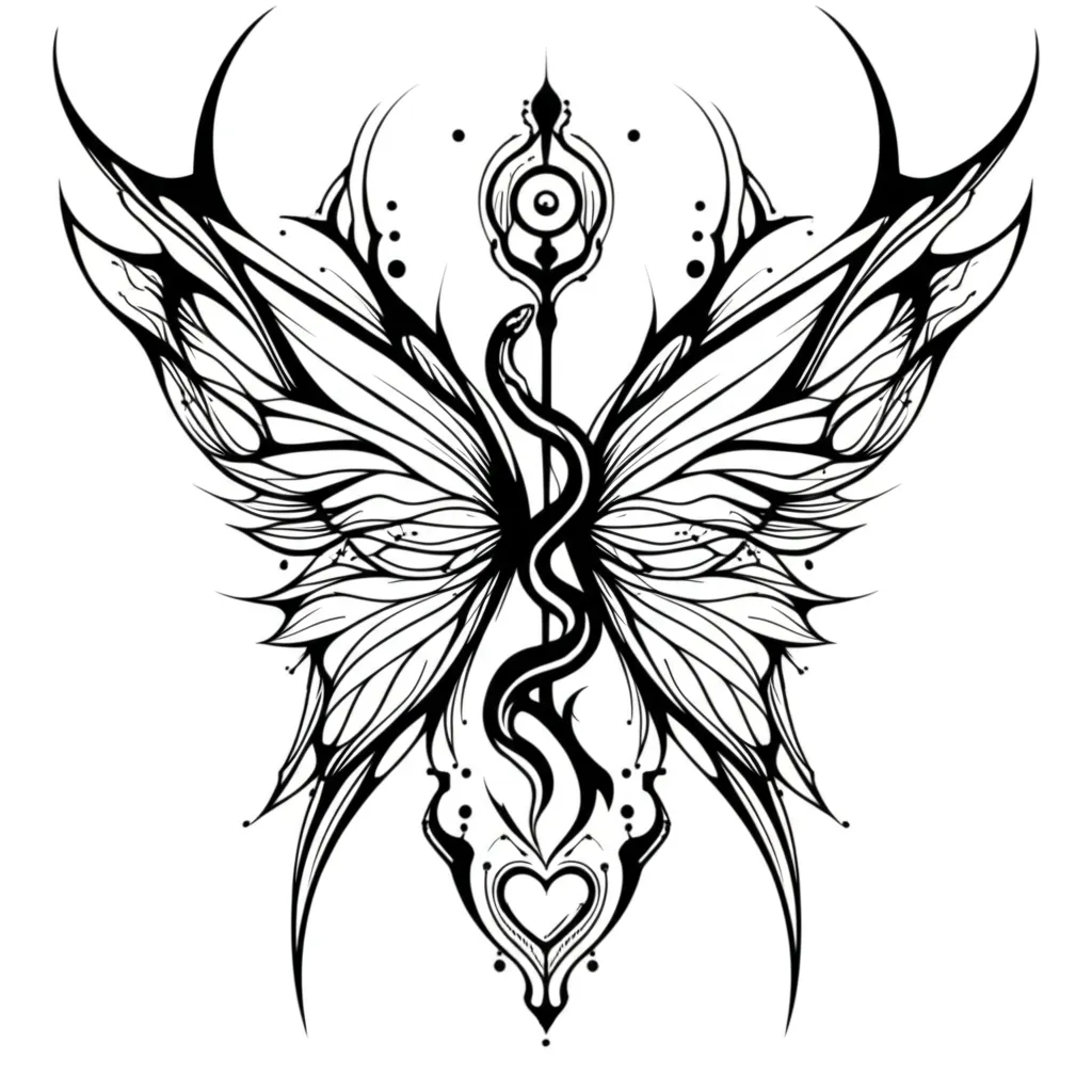 Cyber Sigilism Butterfly Wings, Snake Spine & Heart Tattoo Cyber Sigilism Butterfly Wings, Snake Spine & Heart Tattoo
