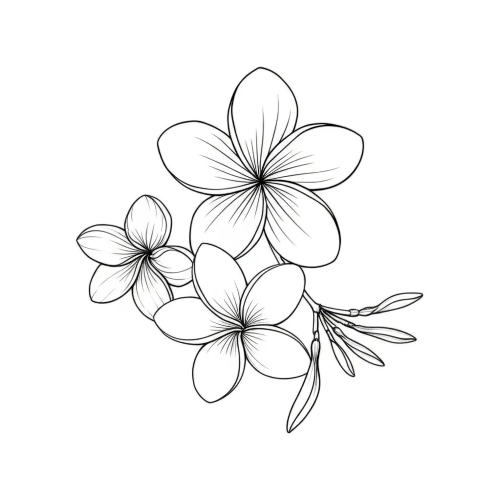 Minimalist Tiare, Plumeria, and Crown Flower Tattoo Design
