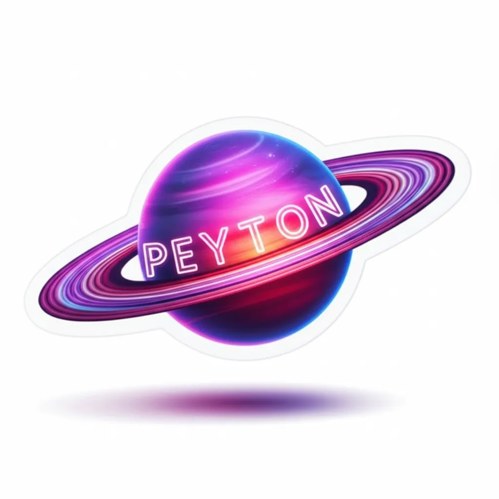 Pink and Purple Neon Planet Tattoo with Name - Custom Space Tattoo