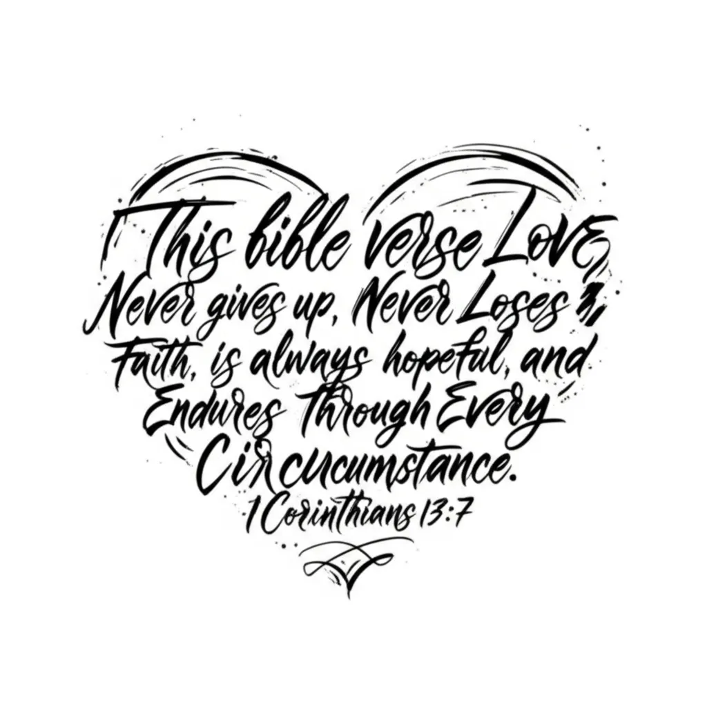1 Corinthians 13:7 Heart Tattoo - Love Never Fails Bible Verse