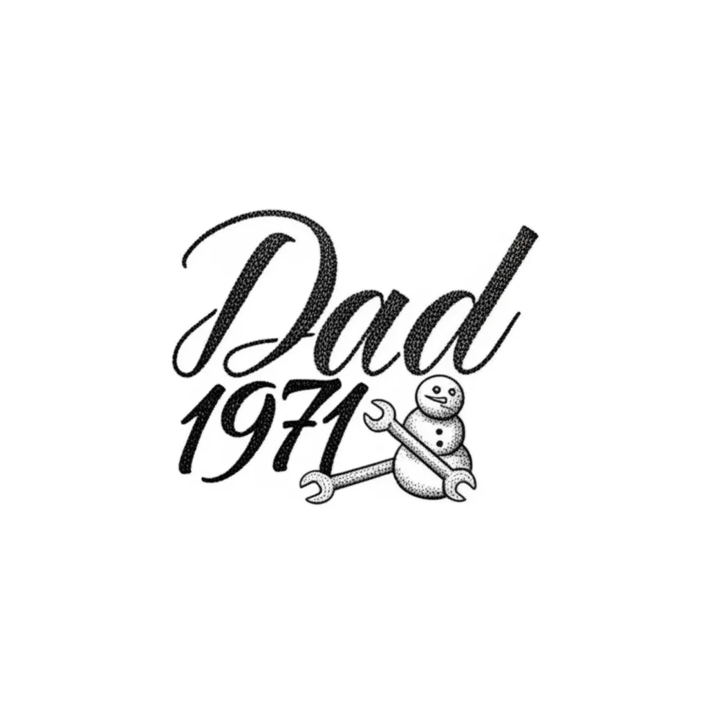 Dotwork Tattoo Design: 'Dad', '1971', Snowman & Wrench Dotwork Tattoo Design: 'Dad', '1971', Snowman & Wrench