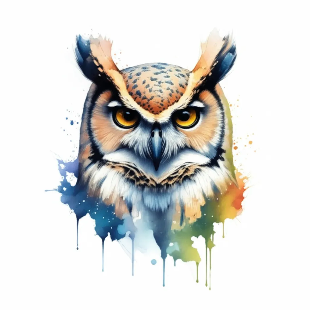 Watercolor Owl Tattoo Design for Men - Palm Size, Realistic Style