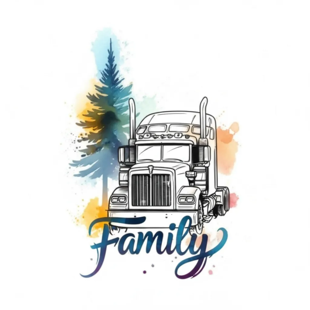 Watercolor Family Brand Semi Truck & Pine Tree Tattoo Design Watercolor Family Brand Semi Truck & Pine Tree Tattoo Design