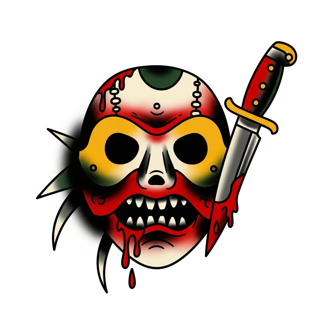 Scary Jason Mask American Traditional Tattoo Design