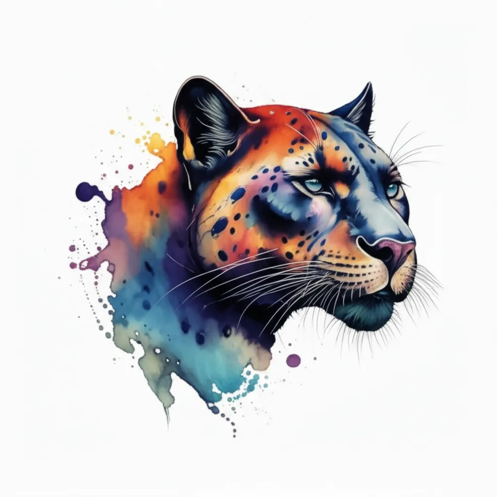 Watercolor Panther Tattoo: Side View Design