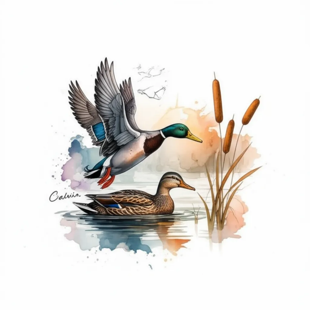 Watercolor Duck and Geese Hunting Tattoo with Names