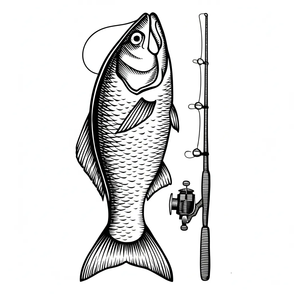 Blackwork Fishing Tattoo Design Ideas