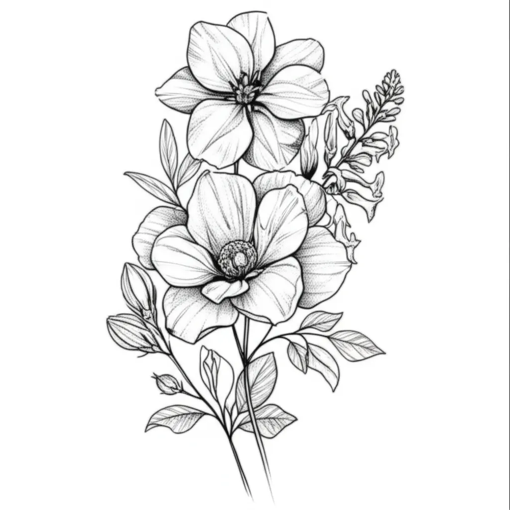 Birth Month Flower Tattoo: September, August, February Fine Line Design Birth Month Flower Tattoo: September, August, February Fine Line Design