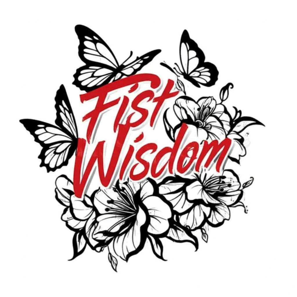 Forearm Tattoo with Chinese Letters, Flowers, and Butterflies