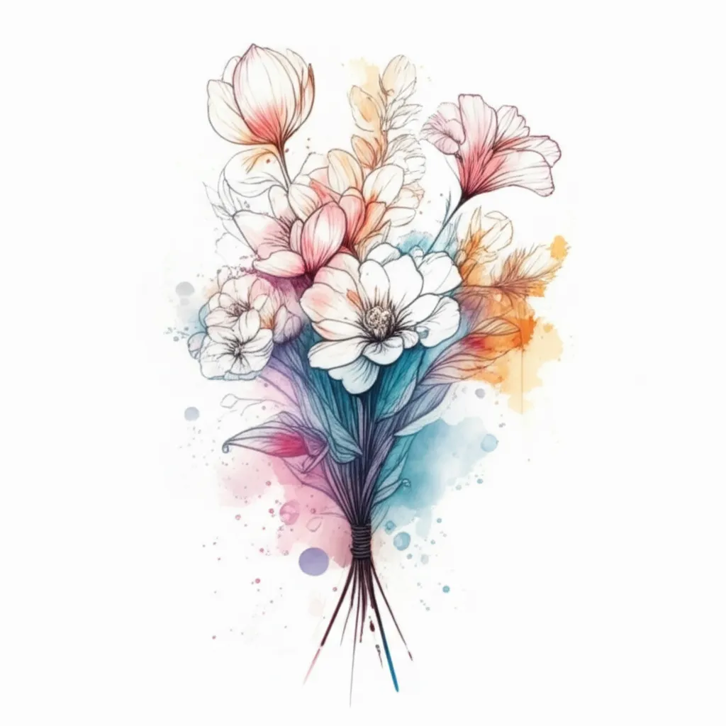 April & March Birth Flower Bouquet Tattoo Design
