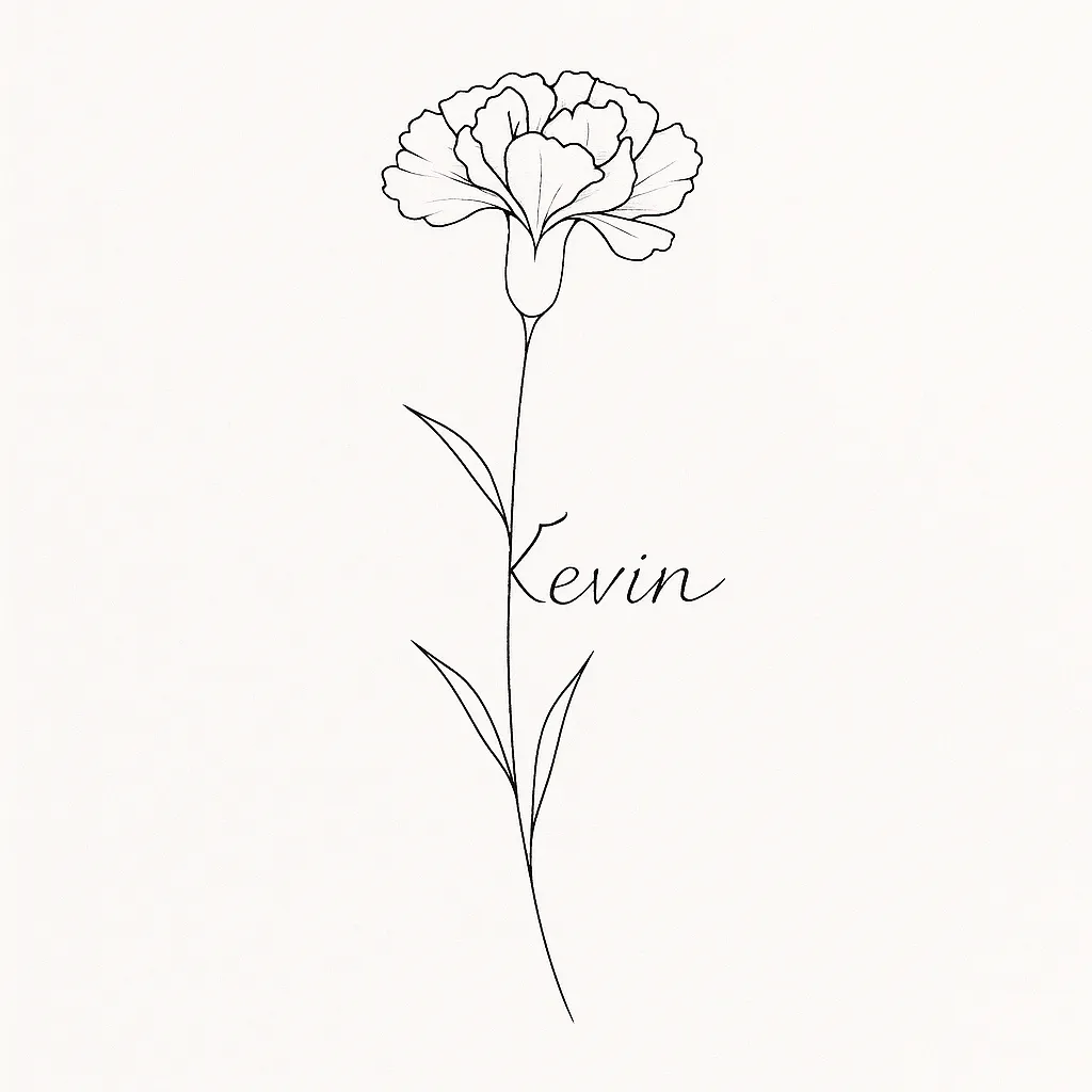 Minimalist Carnation Flower Tattoo with Kevin Name Minimalist Carnation Flower Tattoo with Kevin Name