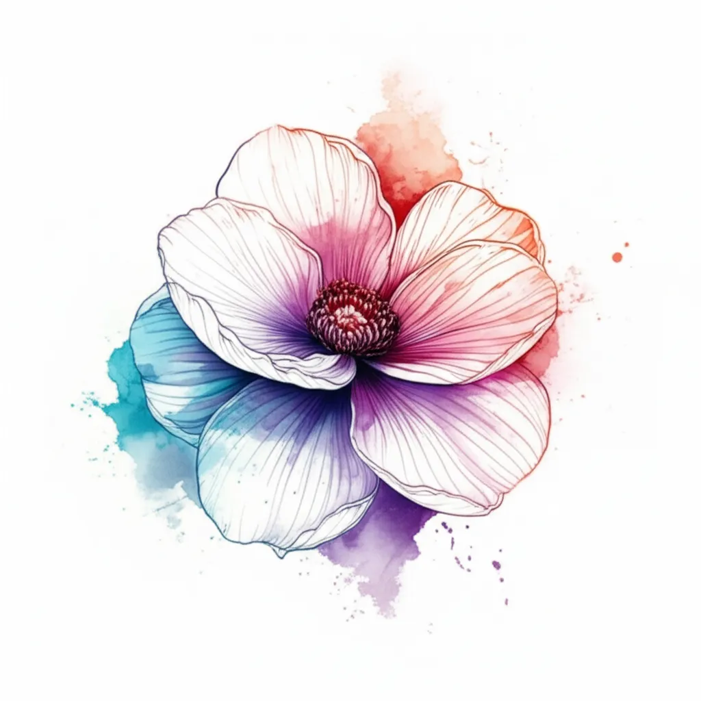 Secret Coded Flower Watercolor Tattoo Design