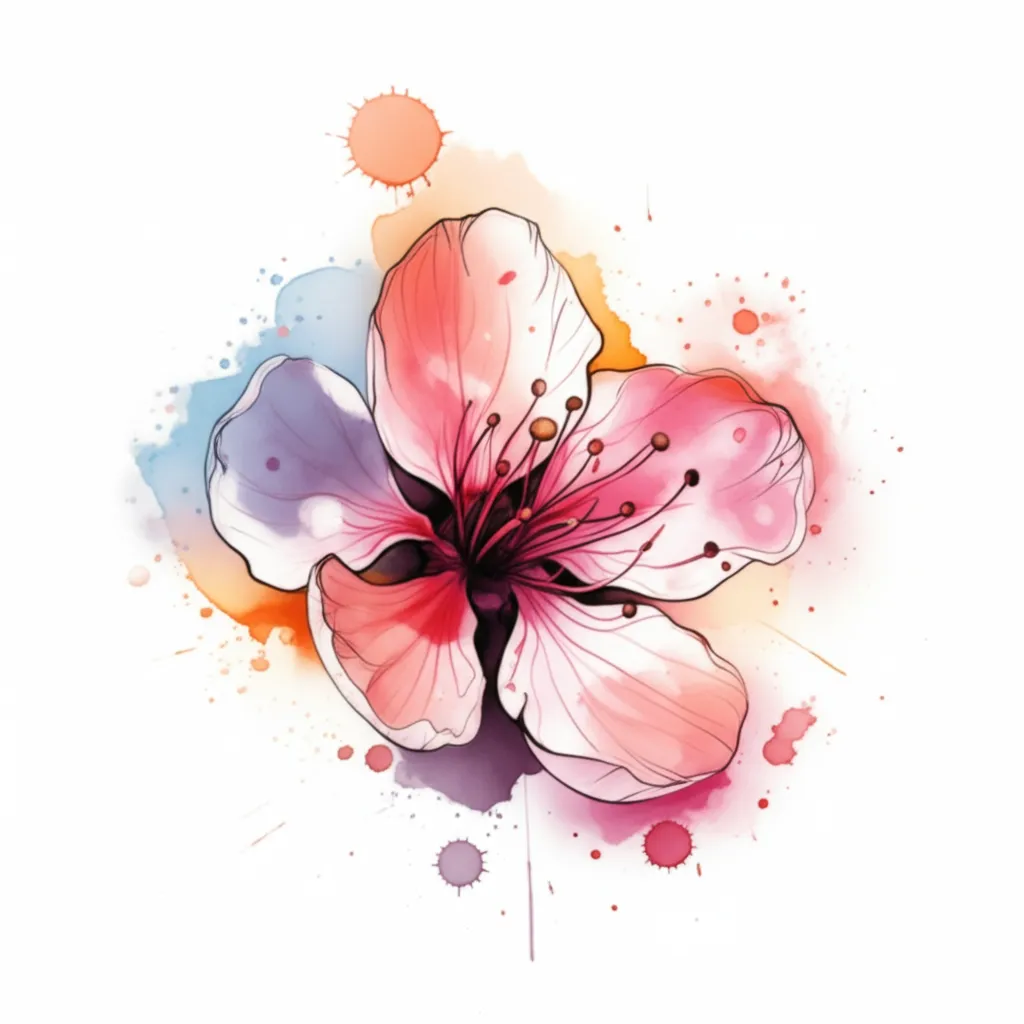 Watercolor Cherry Blossom Hip Tattoo: Delicate Floral Design