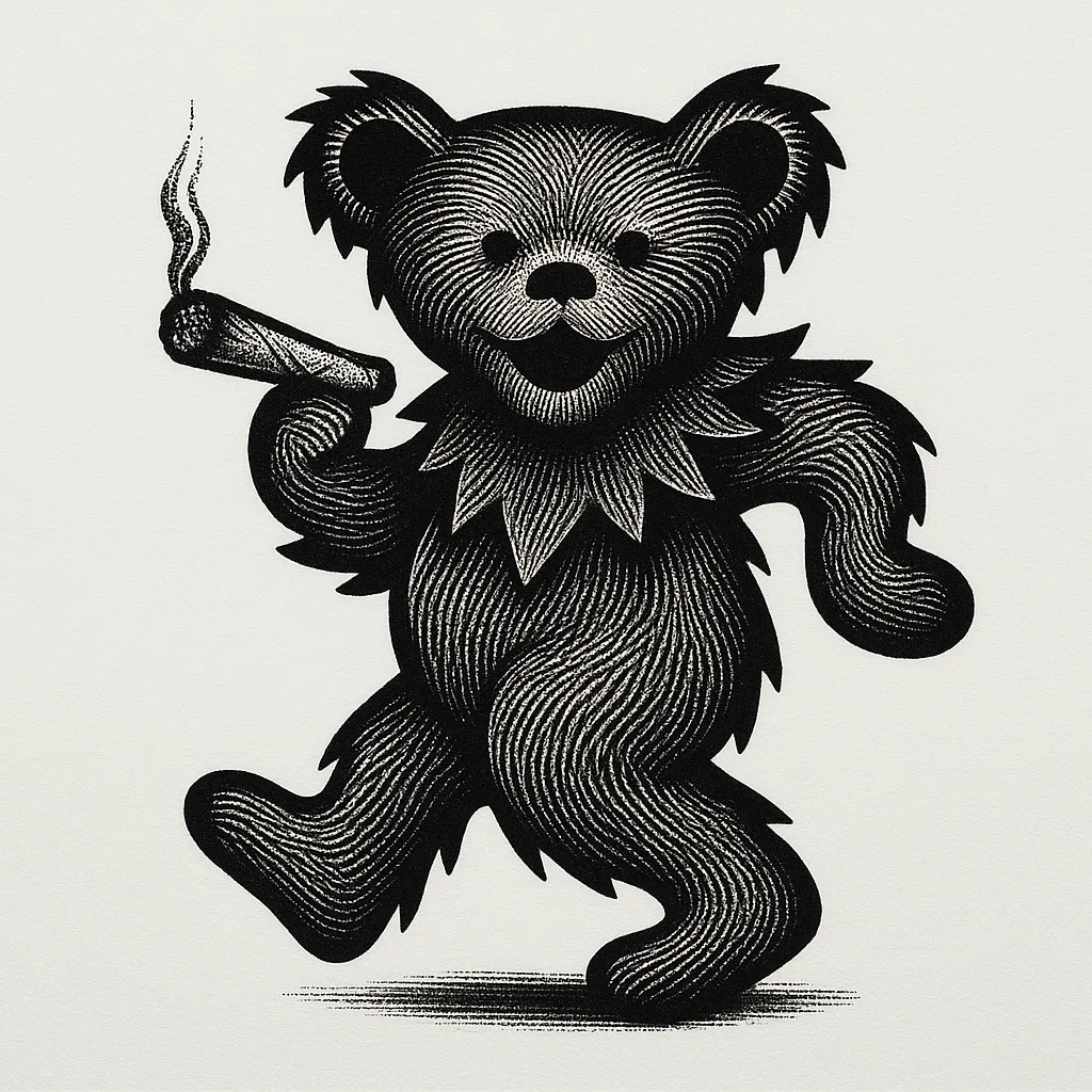 Grateful Dead Bear Blackwork Tattoo Design
