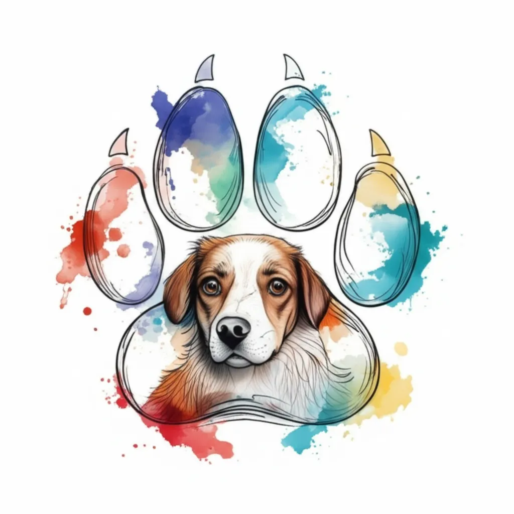 Watercolor Dog Paw Print Tattoo with Dog Face Inside
