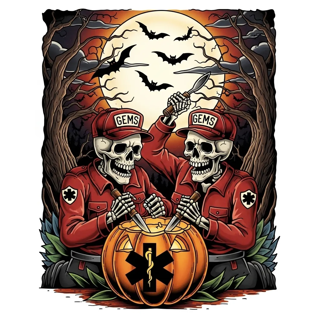 American Traditional Skeleton Paramedics Carving Pumpkin Tattoo American Traditional Skeleton Paramedics Carving Pumpkin Tattoo