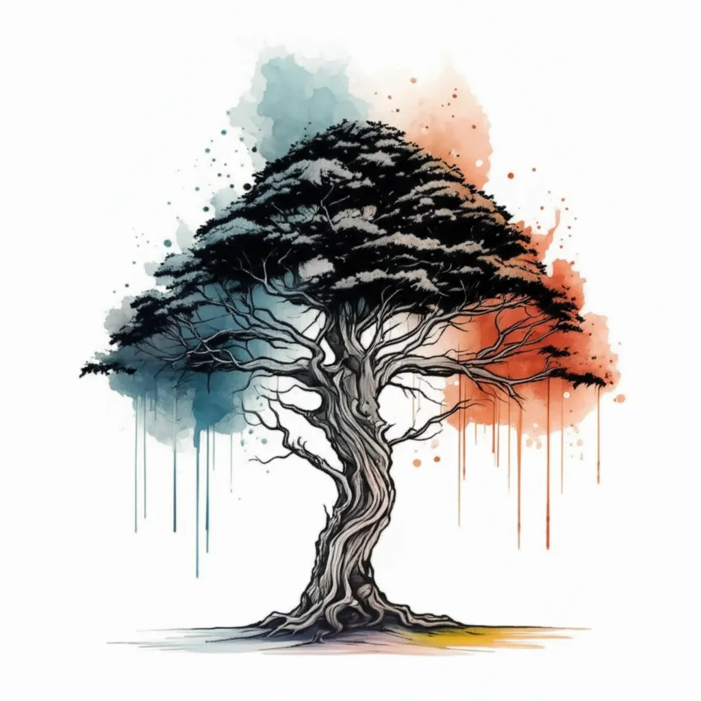 Watercolor Black Poison Tree Tattoo Design