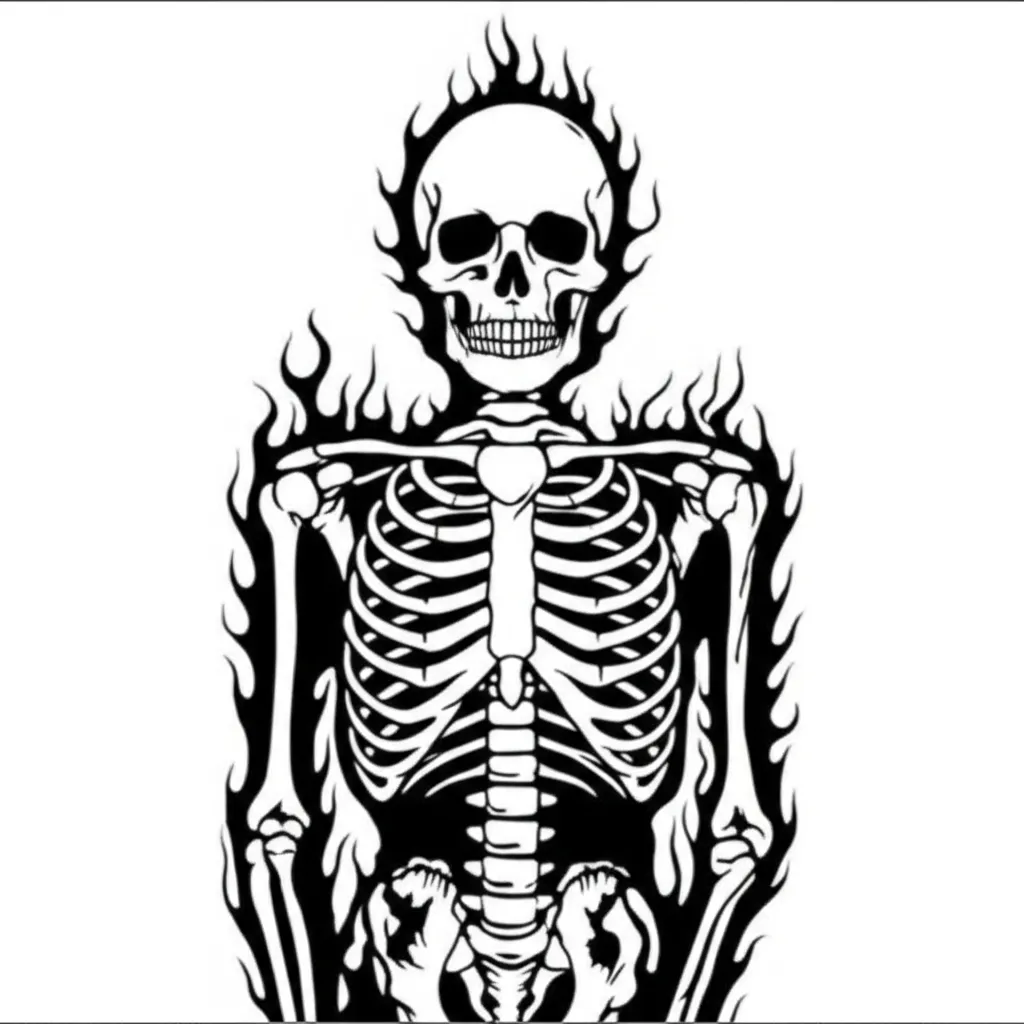 X-Ray Style Skeleton Tattoo with Flames - Unique Design X-Ray Style Skeleton Tattoo with Flames - Unique Design