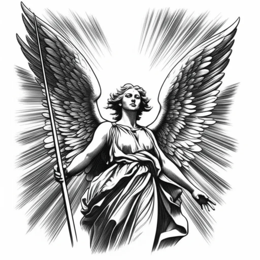 Illustrative Angel and Light Tattoo Design