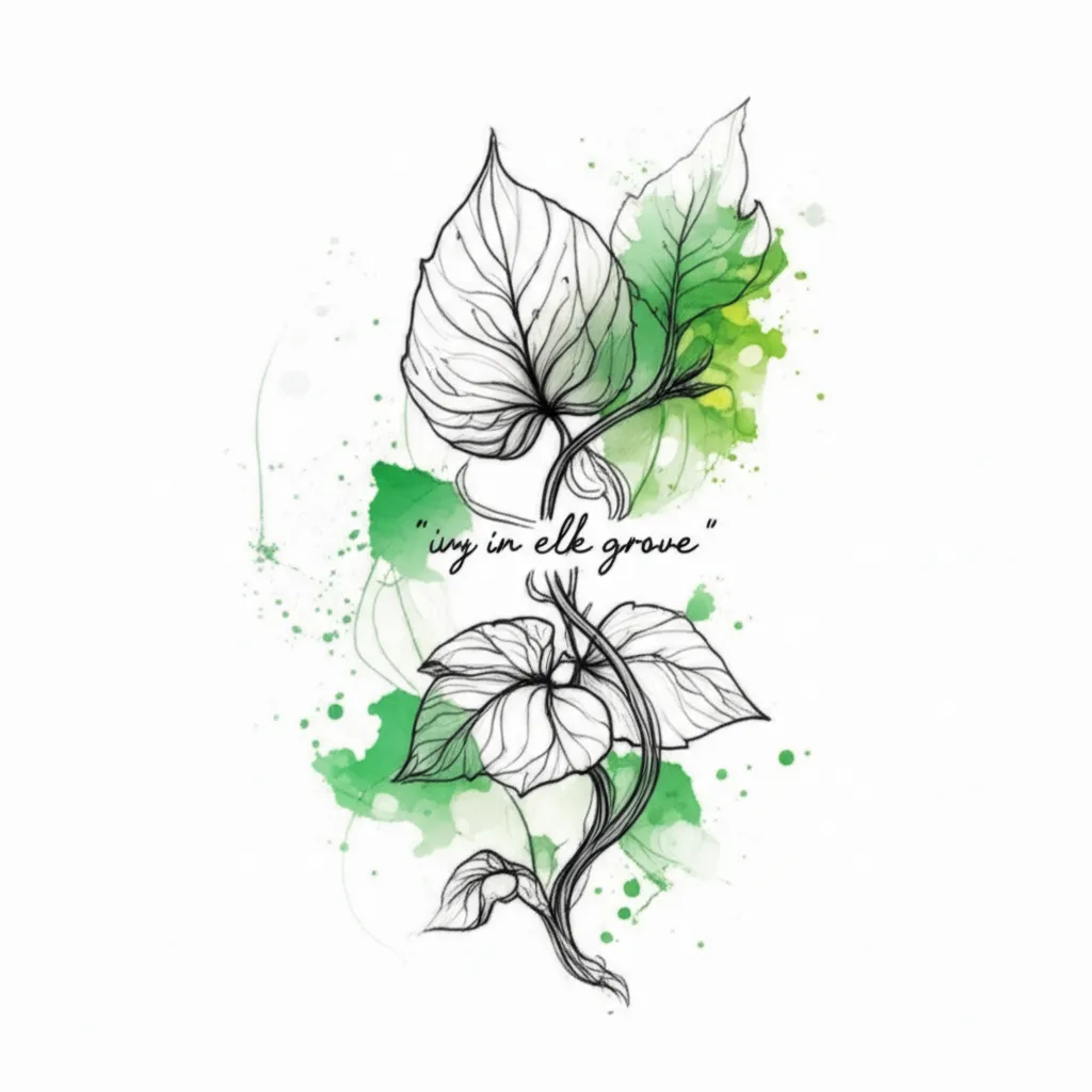 Poison Ivy Tattoo with Lyrics 'Ivy in Elk Grove' - Watercolor Style Poison Ivy Tattoo with Lyrics 'Ivy in Elk Grove' - Watercolor Style