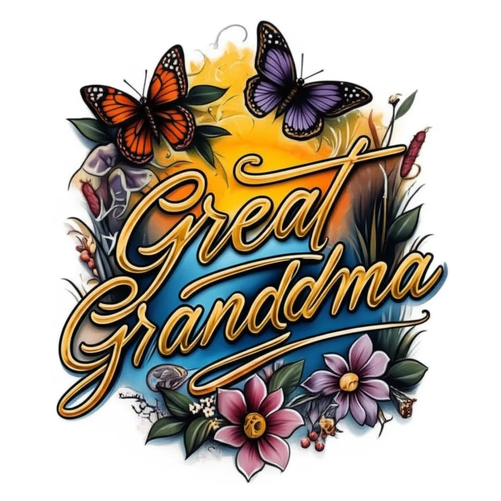 Great Grandma Neo-Traditional Tattoo with Flowers and Butterflies