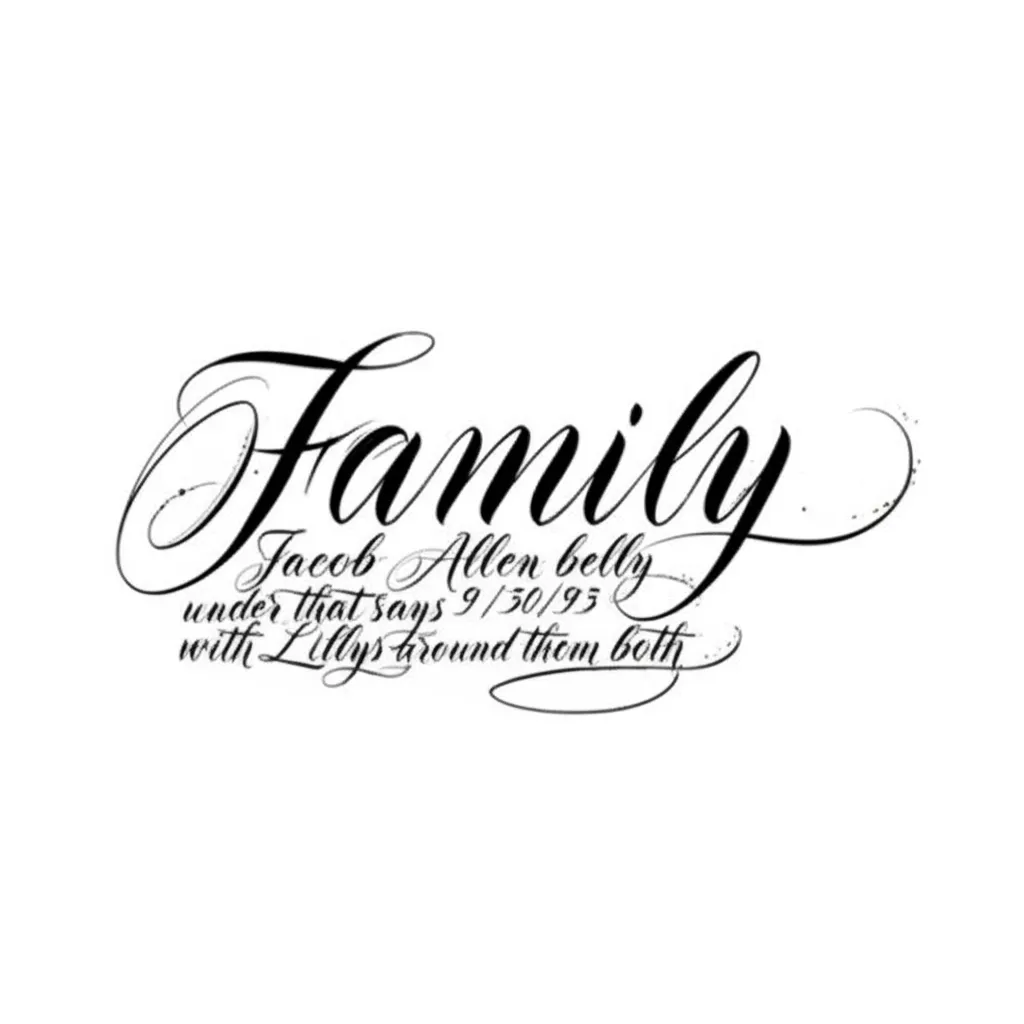 Family Tattoo with Names, Date, and Lilies - A Memorial Design