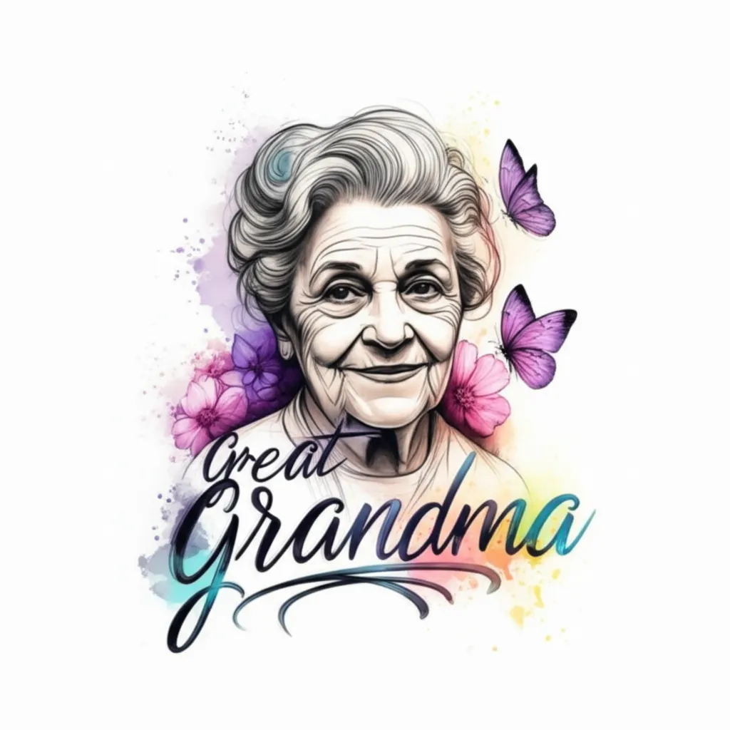 Watercolor Great Grandma Tattoo with Flowers and Butterflies
