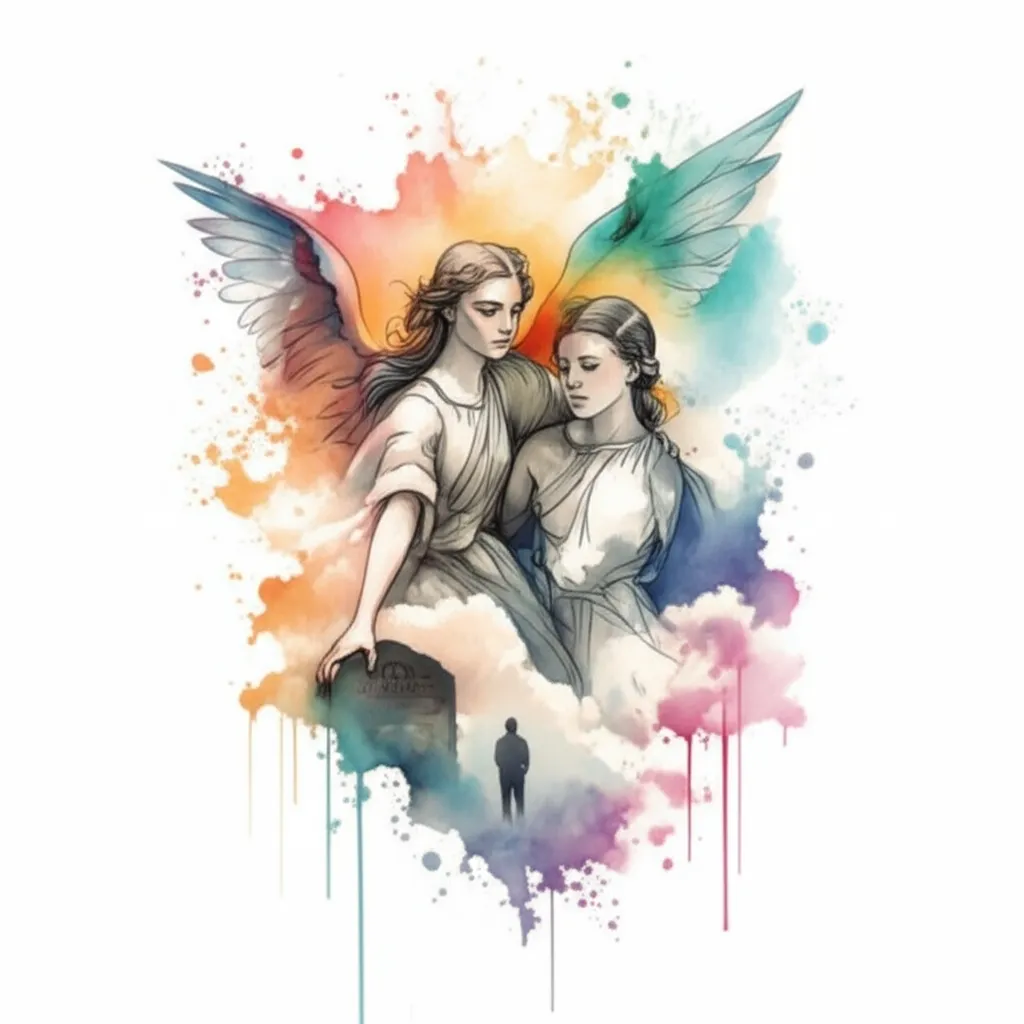 Watercolor Angel Sleeve Tattoo Design: Memorial and Serenity