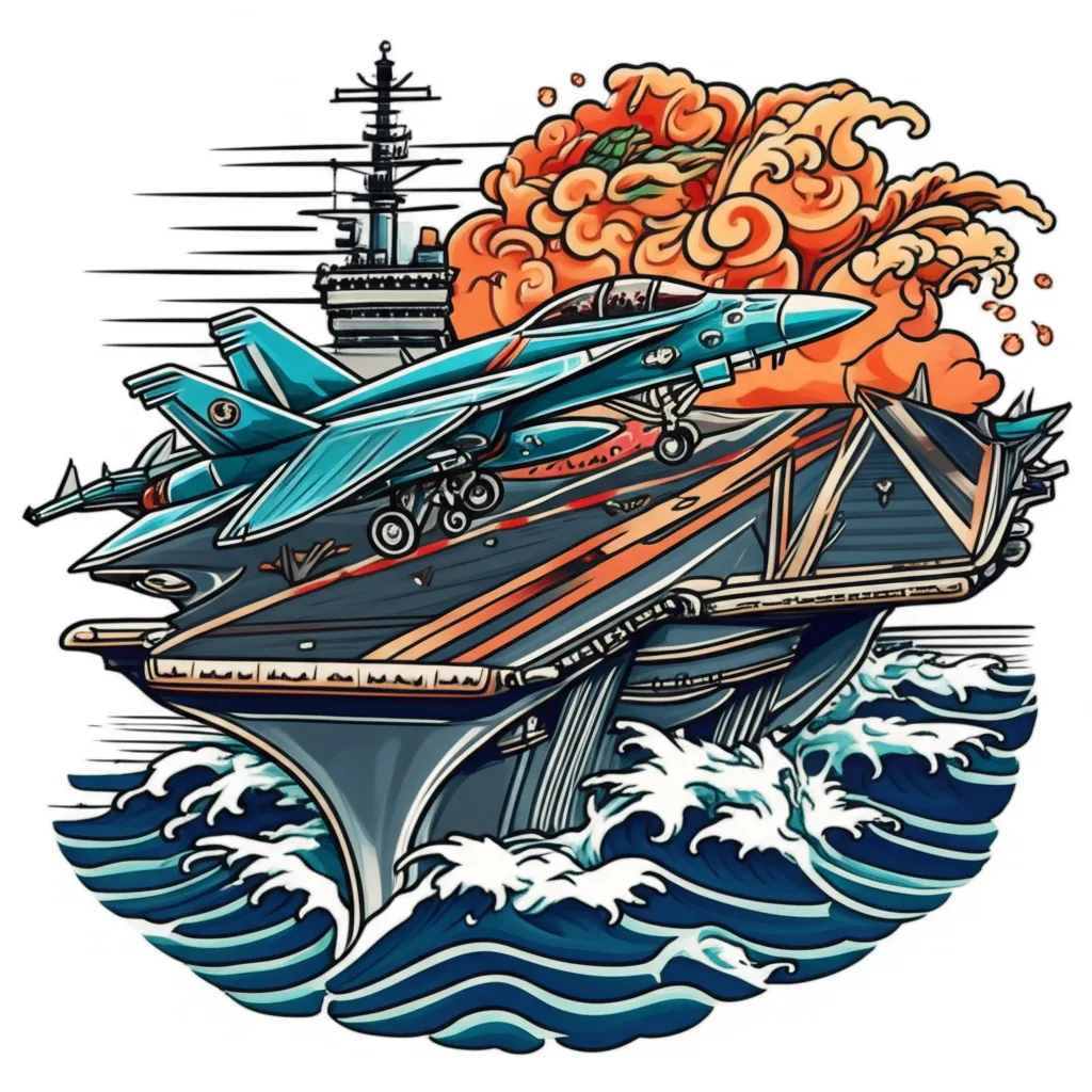 Japanese Traditional F-18 Aircraft Carrier Tattoo Design Japanese Traditional F-18 Aircraft Carrier Tattoo Design