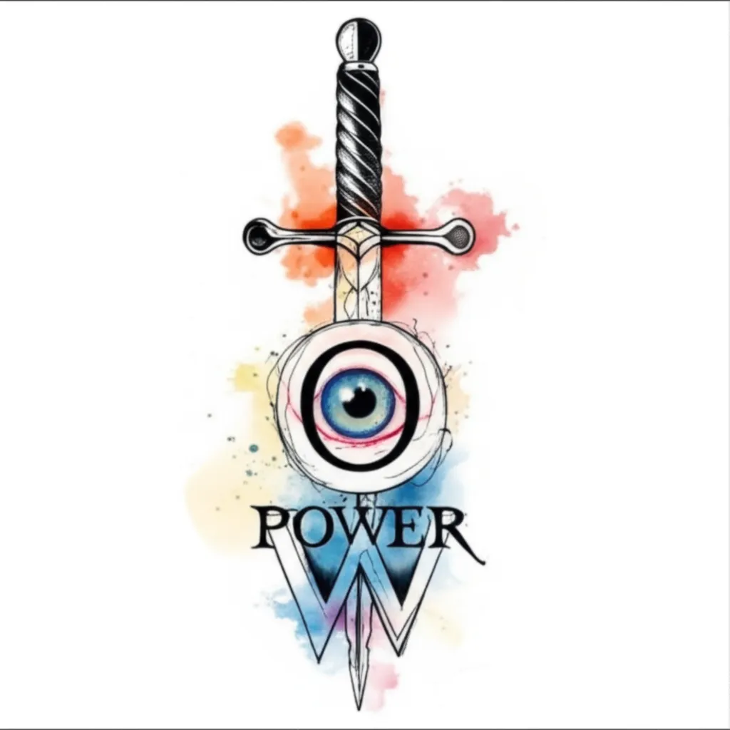 Word Power Sword & Eye Watercolor Tattoo Design Word Power Sword & Eye Watercolor Tattoo Design