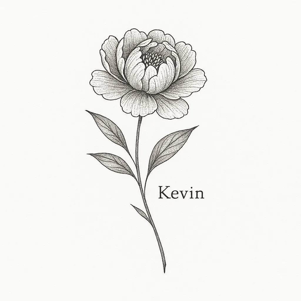 Coronation Flower with Kevin Name Tattoo - Fine Line Style Coronation Flower with Kevin Name Tattoo - Fine Line Style